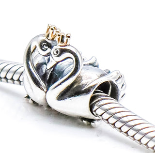 PANDORA Swan Embrace Sterling Silver Charm With 14K Gold Crown