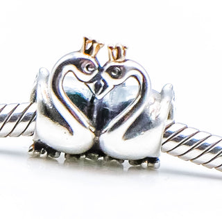 PANDORA Swan Embrace Sterling Silver Charm With 14K Gold Crown
