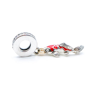 PANDORA Good Fortune Carp Sterling Silver Fish Charm With 14K Gold, Clear Zirconia And Red Enamel