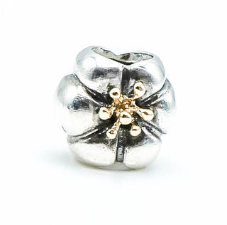 PANDORA Silver Flower With Gold Tip Sterling Silver Charm With 14K Gold