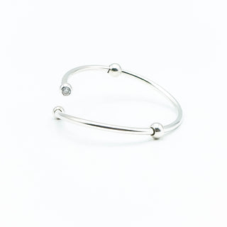 ZABLE 7.5 Inch Sterling Silver Flex Bangle Bracelet With Stoppers And CZ Ends