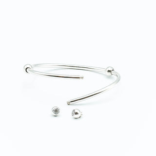 ZABLE 7.5 Inch Sterling Silver Flex Bangle Bracelet With Stoppers And CZ Ends