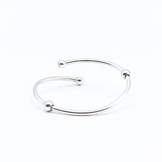 ZABLE 7.5 Inch Sterling Silver Flex Bangle Bracelet With Stoppers And CZ Ends