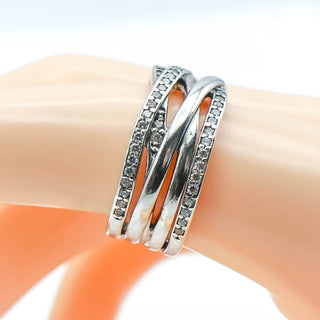 PANDORA Sparkling And Polished Lines Sterling Silver Ring