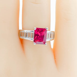 Ruby And Cubic Zirconia Sterling Silver Solitaire Ring Size 7