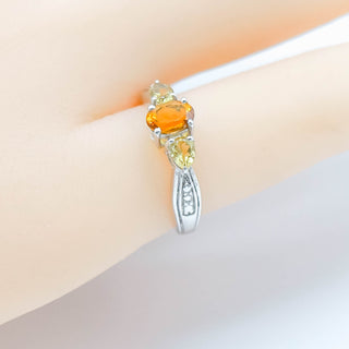 Sterling Silver Citrine Three Stone Ring Size 5