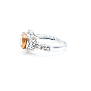 Sterling Silver Citrine And Diamond Ring Size 6