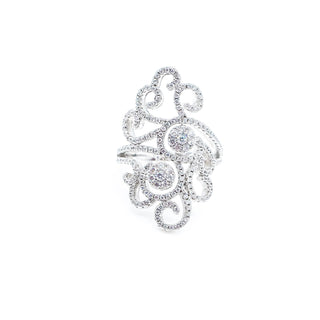 Sterling Silver Scroll Cocktail Ring With Clear Cubic Zirconia Size 7