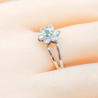 Vintage Emerald Flower Ring With Cubic Zirconia Size 10