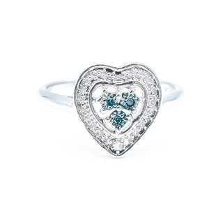 Sterling Silver Blue And White Diamonds Heart Ring Size 8