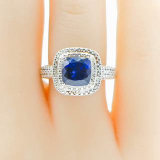 Sterling Silver Asscher Cut Synthetic Blue Sapphire Solitaire Ring Size 7