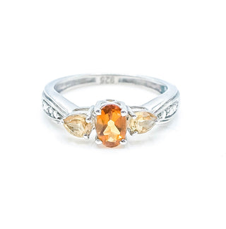 Sterling Silver Citrine Three Stone Ring Size 5