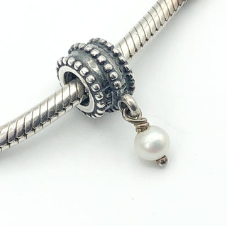 PANDORA Beveled Pearl Sterling Silver Dangle Charm