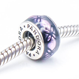 PANDORA Purple Floral Vintage Sterling Silver Spacer Charm