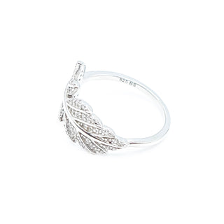 Sterling Silver Feather Ring With Clear Cubic Zirconia Size 7