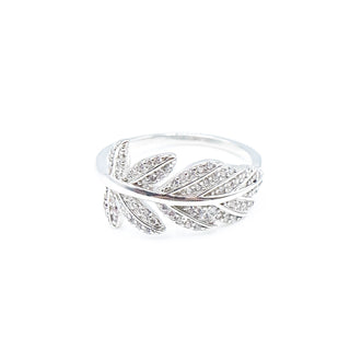 Sterling Silver Feather Ring With Clear Cubic Zirconia Size 7