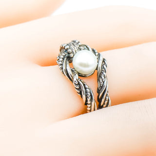 OR PAZ Oxidized Sterling Silver Freshwater Pearl Ring Size 9