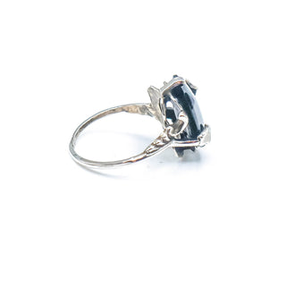Vintage Sterling Silver Black Glass Cabochon Ring Size 6 3/4