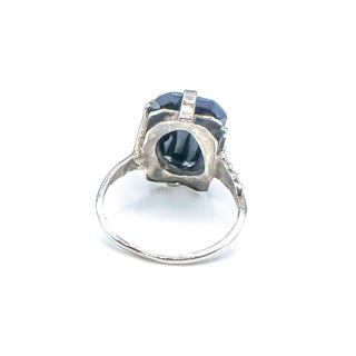 Vintage Sterling Silver Black Glass Cabochon Ring Size 6 3/4