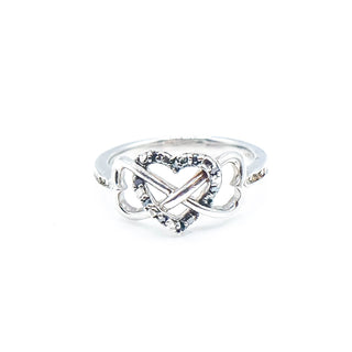 Vintage JWBR Diamond Hearts Sterling Silver Ring Size 6.75