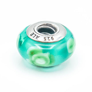 PANDORA Flowers For You Turquoise Green Murano Glass Sterling Silver Charm
