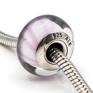 PANDORA Pink Candy Stripes Murano Glass Sterling Silver Charm