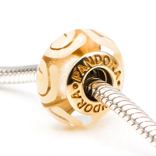 PANDORA 14K Gold White Spirals Murano Glass 14K Gold Charm
