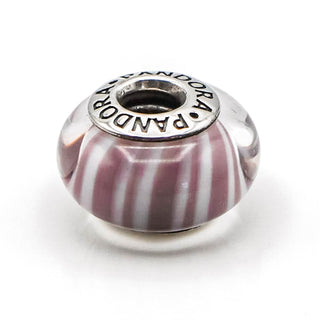 PANDORA Lavender Candy Stripes Murano Glass Sterling Silver Charm