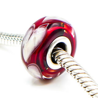 CHAMILIA Red Row Of Hearts Murano Glass Charm With Sterling Silver Core