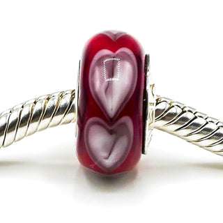 CHAMILIA Red Row Of Hearts Murano Glass Charm With Sterling Silver Core