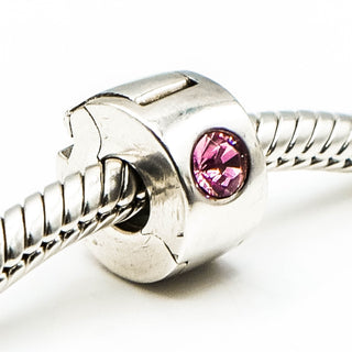 CHAMILIA Sterling Silver Lock Charm With Pink Swarovski Crystal