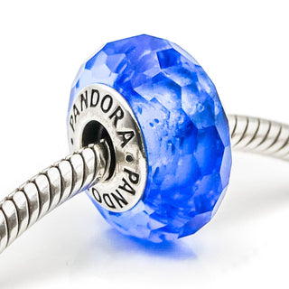 PANDORA Blue Fascinating Faceted Murano Glass Bead Sterling Silver Charm