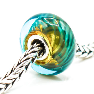TROLLBEADS Blue-Green Feather Glass Bead Sterling Silver Core Charm