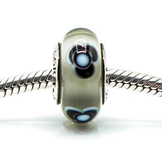 PANDORA Flowers For You Grey Murano Glass Bead With Sterling Silver Core