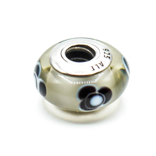 PANDORA Flowers For You Grey Murano Glass Bead With Sterling Silver Core