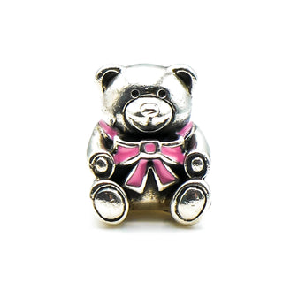 Pandora It's a Girl Charm Sterling Silver Baby Teddy Bear Charm With Pink Ribbon