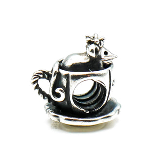 PANDORA RARE Be Mine Enchanted Mouse In A Teacup Sterling Silver Charm
