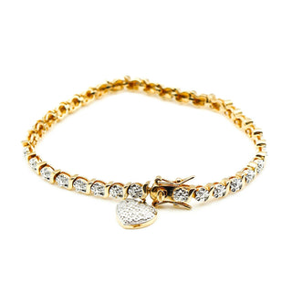 Diamond Accent Pave Heart 7-Inch Bracelet in Gold Over Sterling Silver