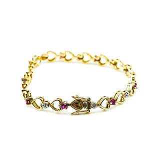 ROSS SIMMONS Synthetic Rubies and Diamonds Heart Links 7.5-Inch Bracelet in Gold