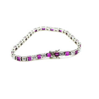 Ruby And CZ 7.9-Inch Tennis Bracelet in Rhodium Plated Sterling Silver