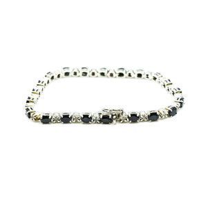 Black Sapphire And White Diamond Sterling Silver Tennis Bracelet Size 7.5 Inches