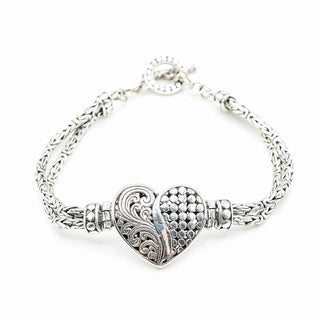 Bali Design 7-Inch Sterling Silver Heart Pendant Bracelet
