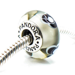 PANDORA Flowers For You Grey Murano Glass Bead With Sterling Silver Core