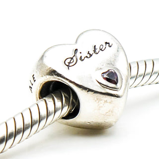 PANDORA Sister's Love Sterling Silver Charm With Pink Zirconia