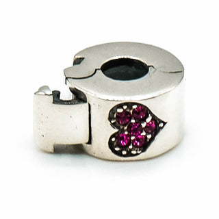 CHAMILIA Jeweled Heart Lock Sterling Silver Charm With Light Rose Swarovski Crystals