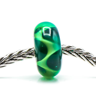 TROLLBEADS Green Wave Glass Bead Sterling Silver Core Charm