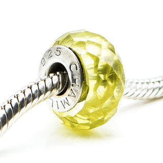 CHAMILIA Jeweled Collection Faceted Light Green Murano Glass Charm With Sterling Silver Core