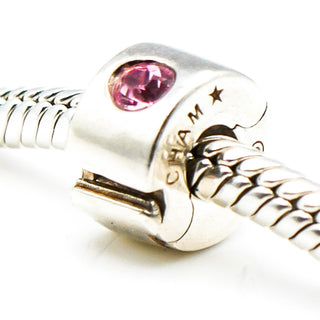 CHAMILIA Sterling Silver Lock Charm With Pink Swarovski Crystal
