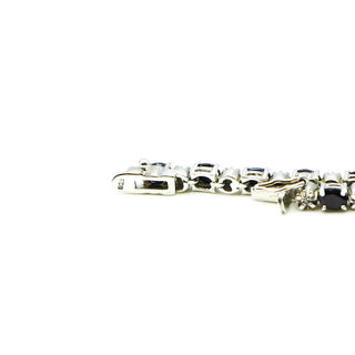 Black Sapphire And White Diamond Sterling Silver Tennis Bracelet Size 7.5 Inches