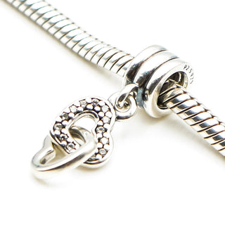 Pandora Interlocking Love Sterling Silver Dangle Charm With Clear Zirconia Heart